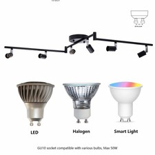 6-Light Adjustable Ceiling Track Lighting Kit, Flexible Foldable Arms,Matt Black
