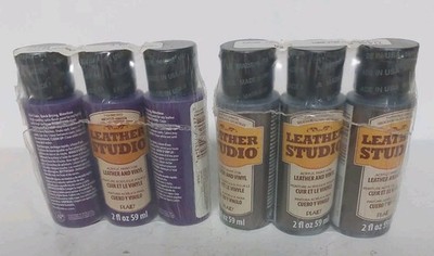 Leather Studio Set of 6 - 2 fl oz Paint- (3) Metallic Gunmetal & (3) Amethyst