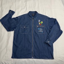Vintage 1990s Warner Bros Studios Marvin The Martian Denim Zip Up Shirt Size L