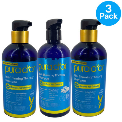 PURA D'OR Hair Thinning Therapy Shampoo 16 oz 3 Pack New