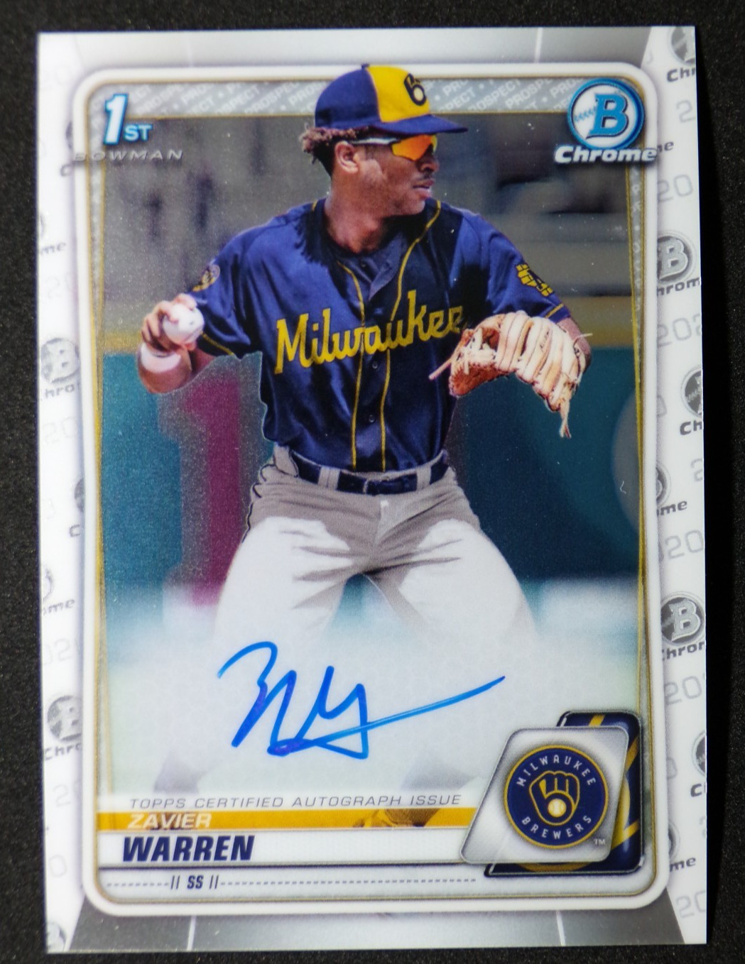 2020 Bowman Chrome 1st Auto Zavier Warren Milwaukee Brewers