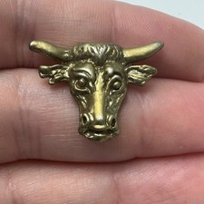 Longhorn Bull Head Lapel Pin Tie Tack Western Cattle Ranch Cowboy Vintage Brass