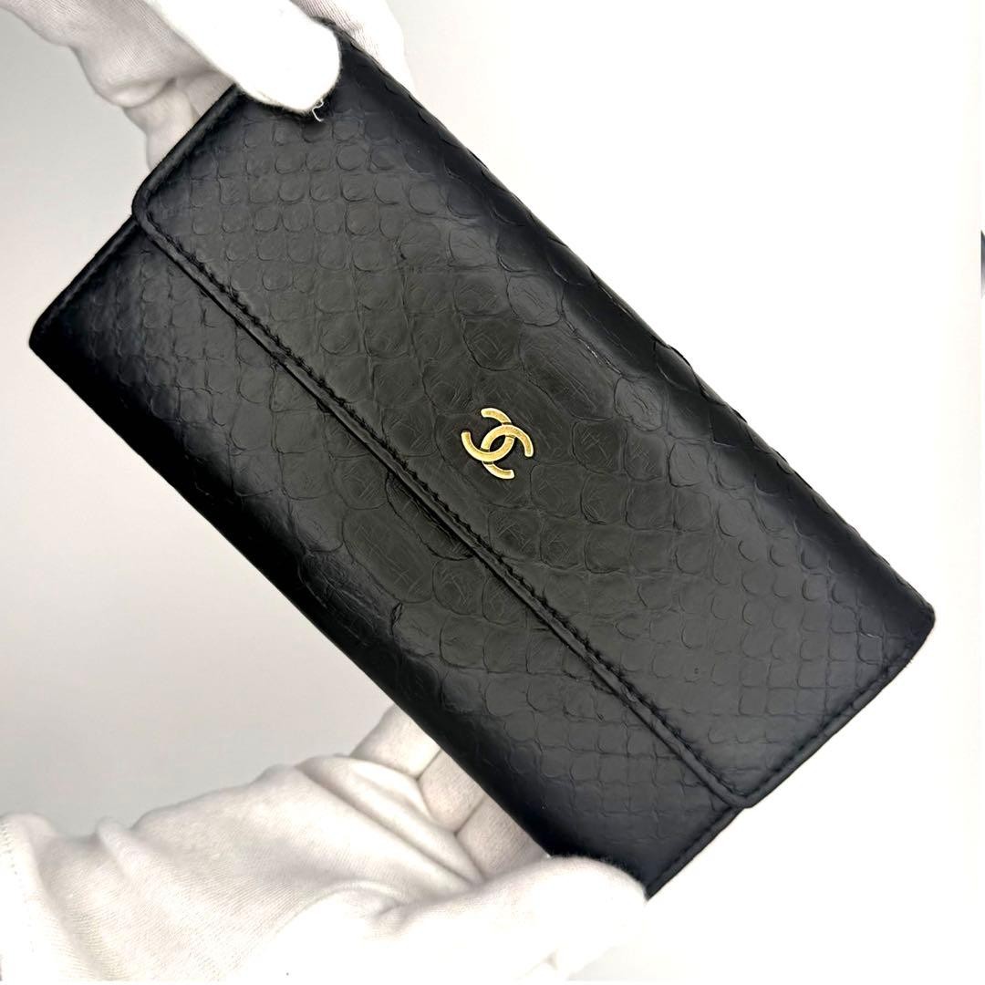 Chanel Python Leather Long Wallet Black Limited E… - image 8