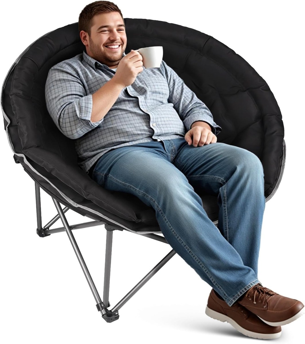 Oversized XXL Folding Round Camping Chair,Super Comfy Padded Moon