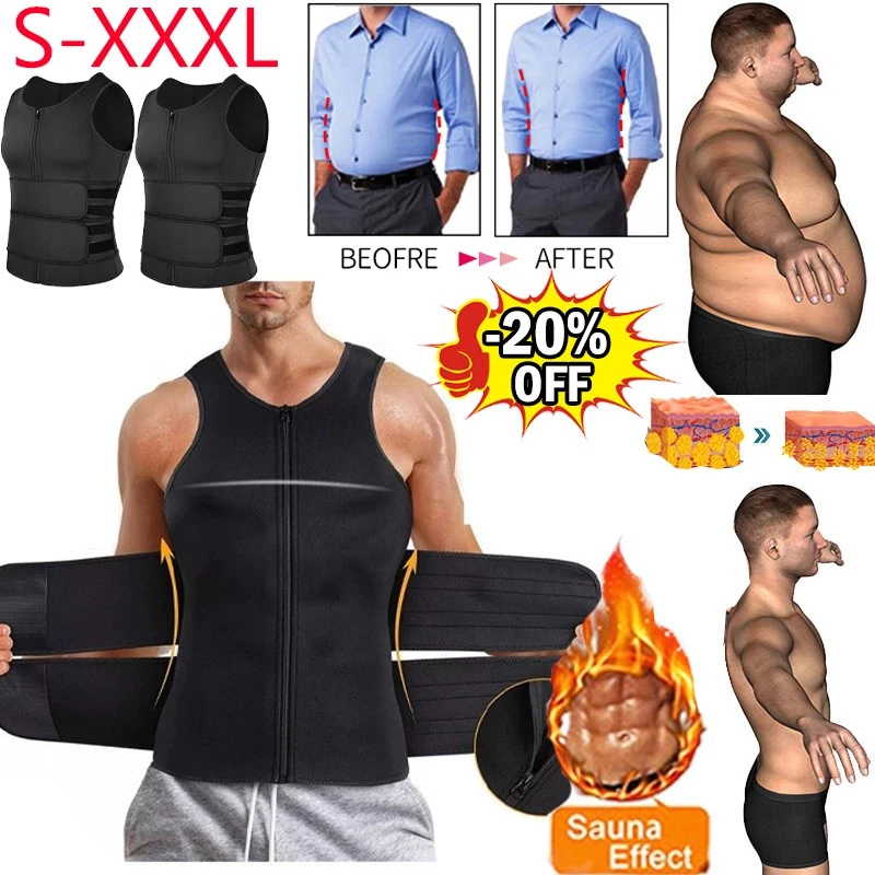 Men Sauna Sweat Vest Waist Trainer Body Shaper Weight Loss Tank Top Suit Workout - Image 2 of 4