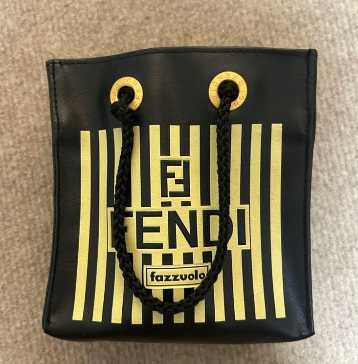 FENDI Fazzuolo Mini Handbag with Rope short Handle Used Japan Black x Gold