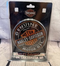 Harley Davidson Motor Oil Coasters Set Of 4 Tin Storage Container NEW!