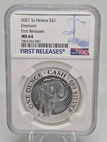 2021 St. Helena Elephant 1 Pound  1 oz Silver Coin First Releases NGC MS64