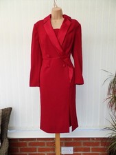 ADRIANNA PAPELL RED SATIN CREPE TUXEDO 50'S STYLE PENCIL MIDI DRESS 12 £199 ONCE