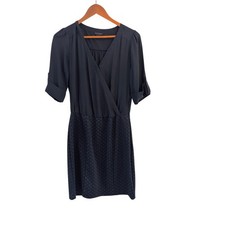 Banana Republic Navy Faux Wrap Polka Dot Dress Womens 4 Midi Sheath Office