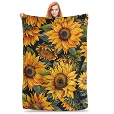 Golden Sunflower Blanket - Ultra Soft Cozy Flannel Throw Blankets, Lightwei...