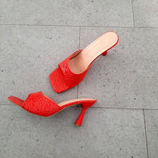Clubwear - Sexy High Heel Pantoletten Pumps Reptilprägung  ROT in Gr. 42