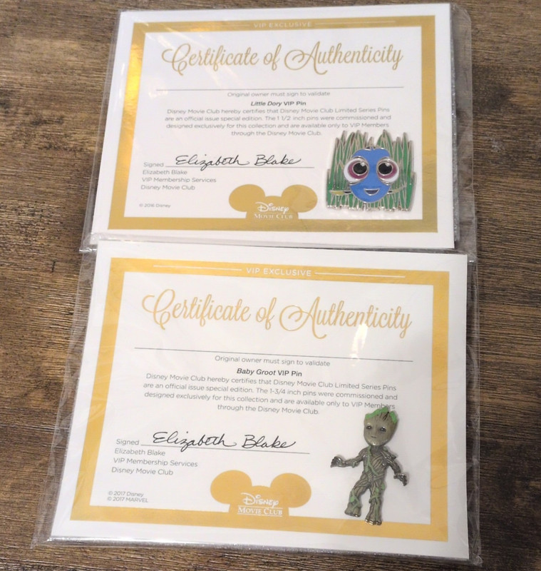 Disney Movie Club VIP Exclusive Little Dory Pin & Baby Groot w/ COA