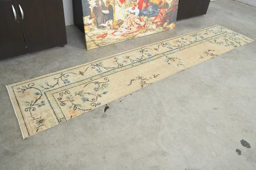 2x9 Turkish Hand-Knotted Vintage Oushak Runner Rug Boho Decor Wool Carpet,1144
