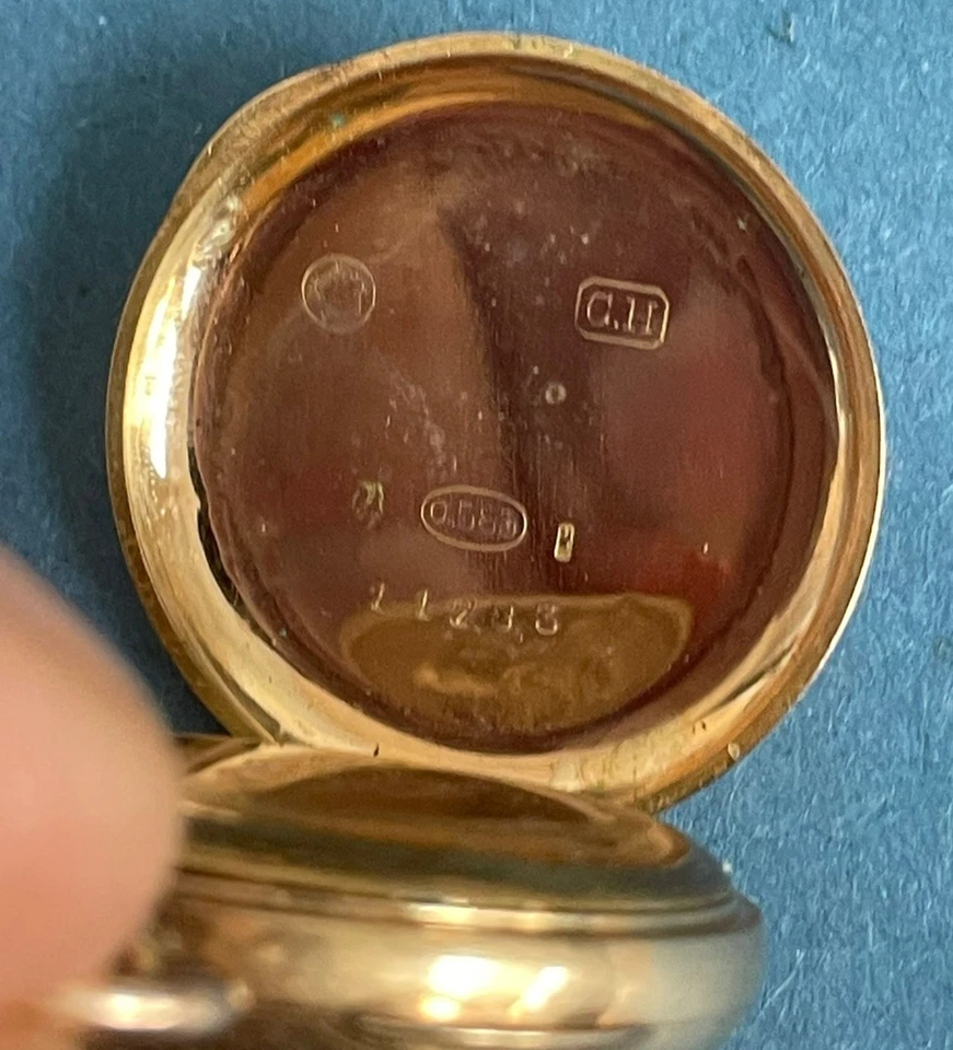 kleine goldene Taschenuhr, 585er Gold "Cylindre Remontoir 10 Rubins" - Bild 4 von 4