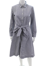 J Crew Women Shirt Dress Blue Striped Cotton Collared Long Sleeve Midcalf Size S