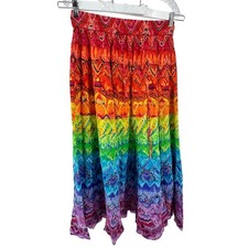 VTG Phool Maxi Skirt Large Rainbow Hippie Broomstick Fairycore Festival Boho