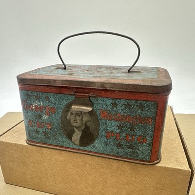 Antique George Washington Cut Smoke Plug Chew Tobacco Tin RJ Reynolds  Patriotic