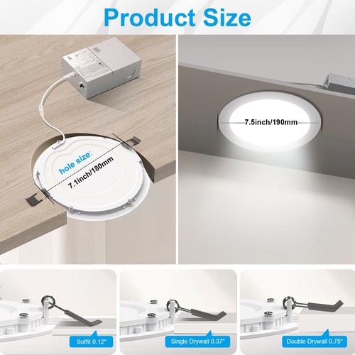 6 Pack 7 Inch 3CCT Ultra-Thin LED Recessed Light with Junction Box, 3000K/450... - Picture 5 of 7