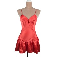 Vintage 90s Victoria's Secret Gold Label Satin Chemise Red Coral Size Small