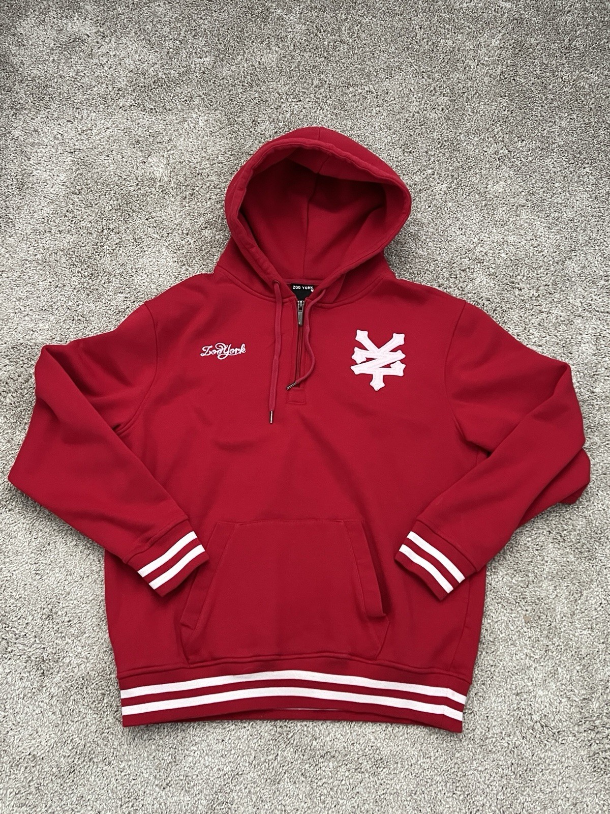 Zoo-York Quarter Zip Vintage Y2K Men's Red and White Hoodie Size XL Streetwear