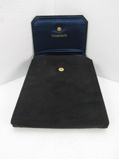 Tiffany & Co Vintage Black Suede Navy Satin Travel Jewelry Roll Pouch Bag