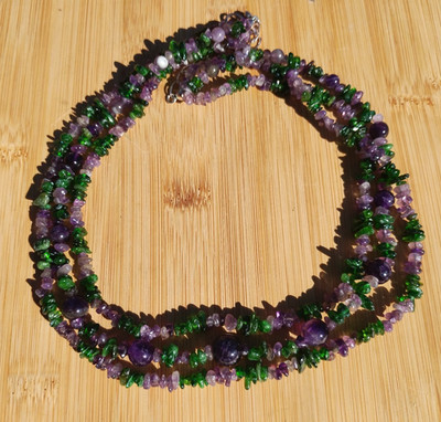 Jay King 3 Strang Amethyst und Chromdiopsid Chip und Perle Wasserfall Stil 