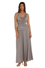 R M Richards Champagne Glitter Ruched Maxi Dress Womens Size 12 Formal Evening