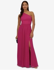 Adrianna Papell Women's One Shoulder Chiffon Gown Long Dress, Magenta, SIZE 16