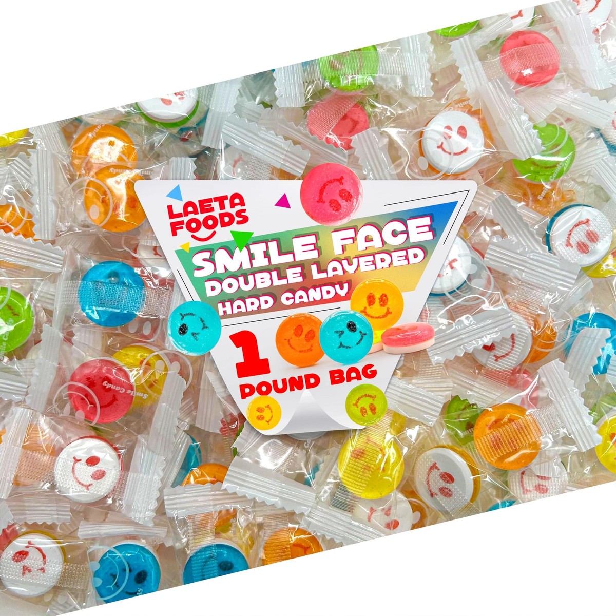 Smiley Face Hard Candy 1 lb 150 Count Assorted Fruit Flavors Party