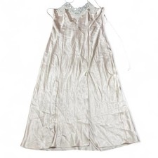 Linea Donatella Ivory Satin Chemise Gown Lace Trim Tie Sleeveless