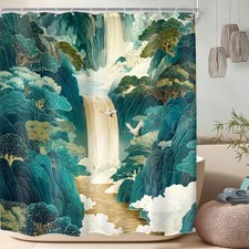 Japanese Waterfall Shower Curtain Asian Aesthetic Decor 60x72 Inch Hooks