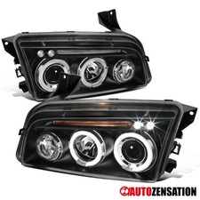 Fit 2006-2010 Dodge Charger Black Led Halo Projector Headlights Leftright 06-10