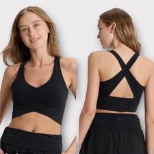 NWT Joylab sz XXS Black Cinched Longline Sports Bra Tank Crisscross Back 1374
