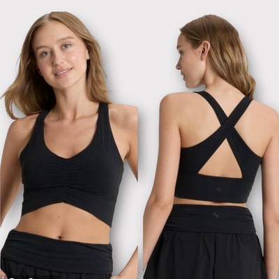 NWT~ Joylab sz XXS Black Cinched Longline Sports Bra Tank Crisscross Back 1374