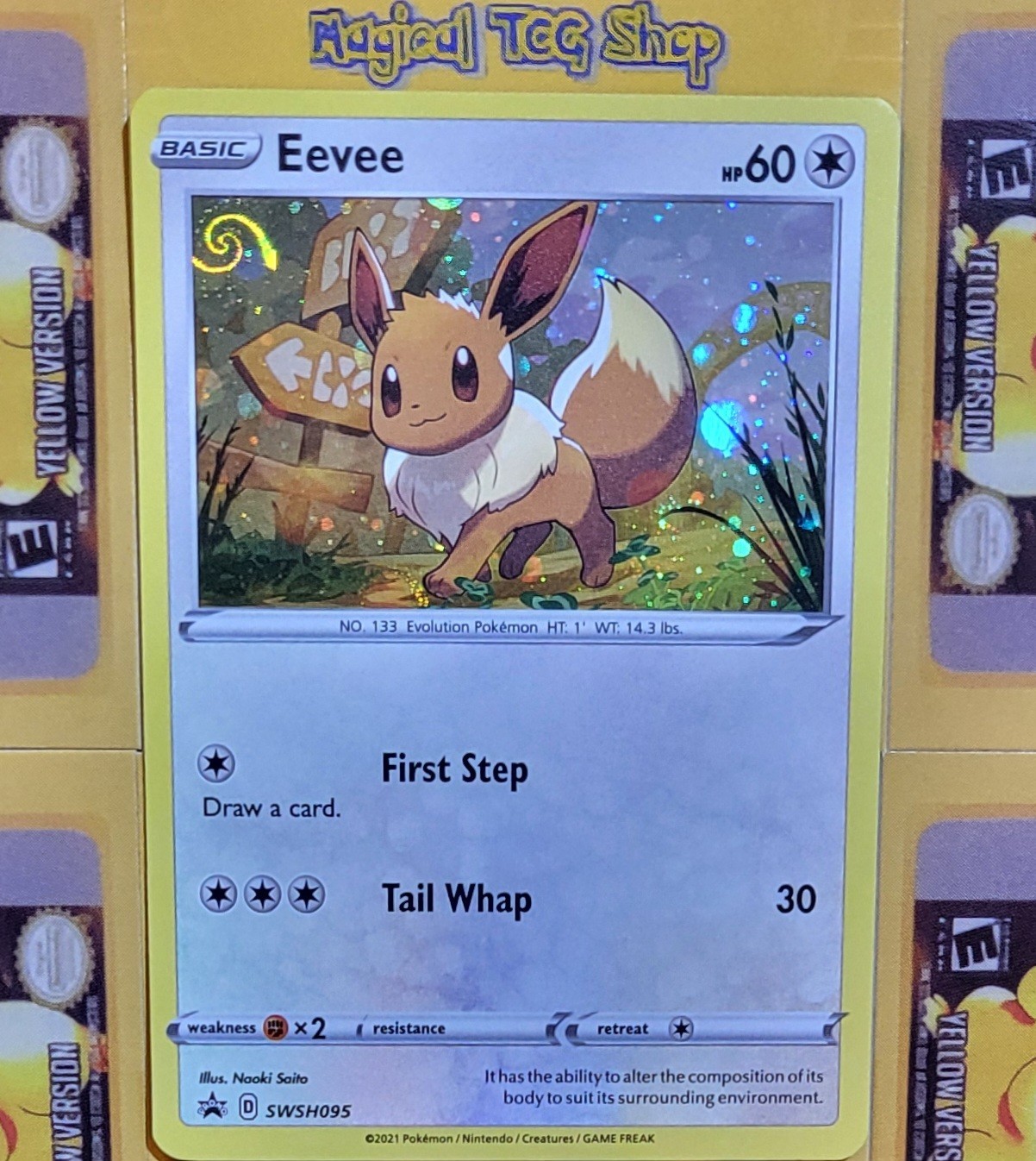 Pokemon Eevee Black Star Promo SWSH095 Cosmos Double Holo Swirl