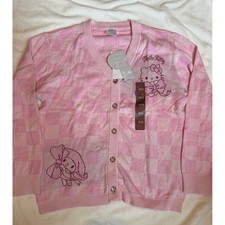 Sanrio Hello Kitty and Friends Pink Checkered Cardigan Sweater Girls XL 14 NWT