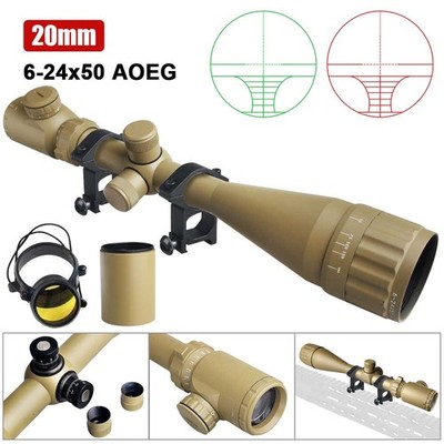 Hunting 6-24x50 AOEG Red Green illuminated Optical Scope & Free 20mm Rail Mount