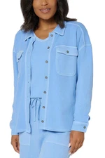 AnyBody Women's Washed Waffle Knit Button Front Top French Blue
