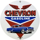 VINTAGE CHEVRON GASOLINE PORCELAIN SIGN GAS STATION PUMP MOTOR OIL SERVICE