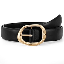 Leather Belt for Jeans Pants Ladies Casual Waist Belt Fashion Belt with Gold ...