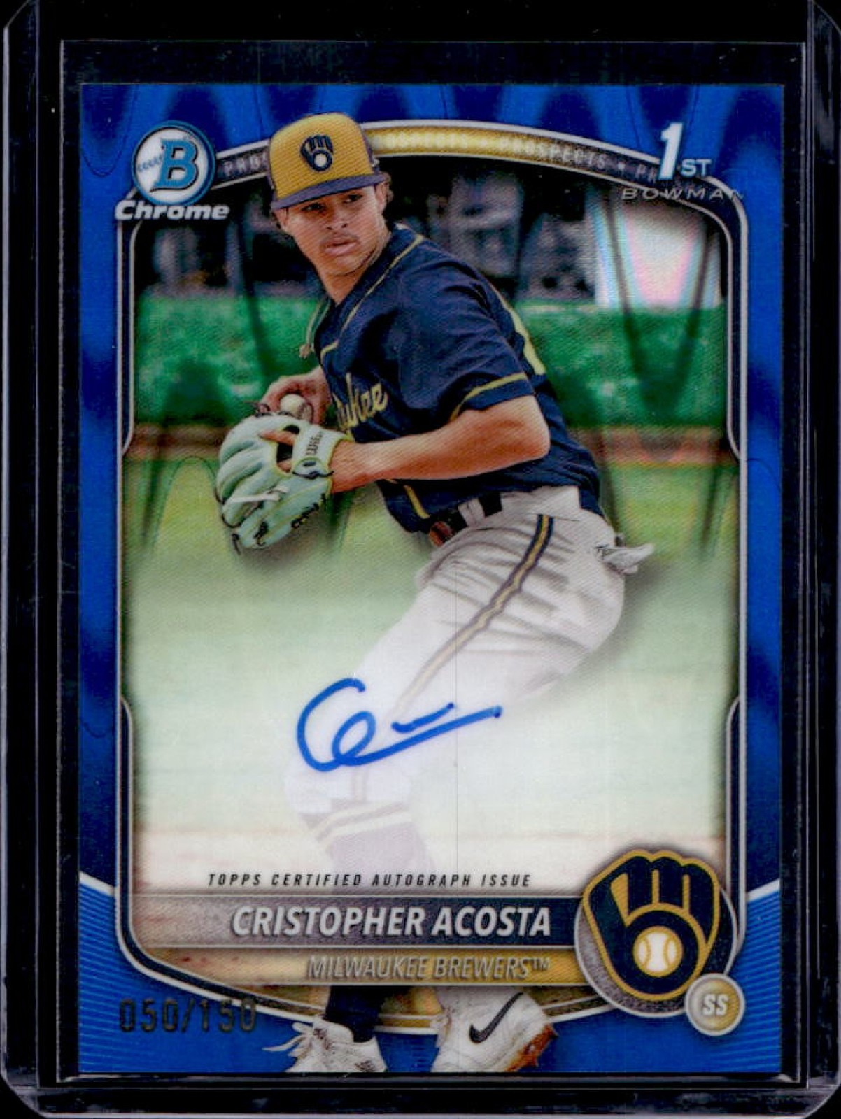 2025 Bowman Chrome Cristopher Acosta Auto Blue RayWave Refractor 1st #50/150