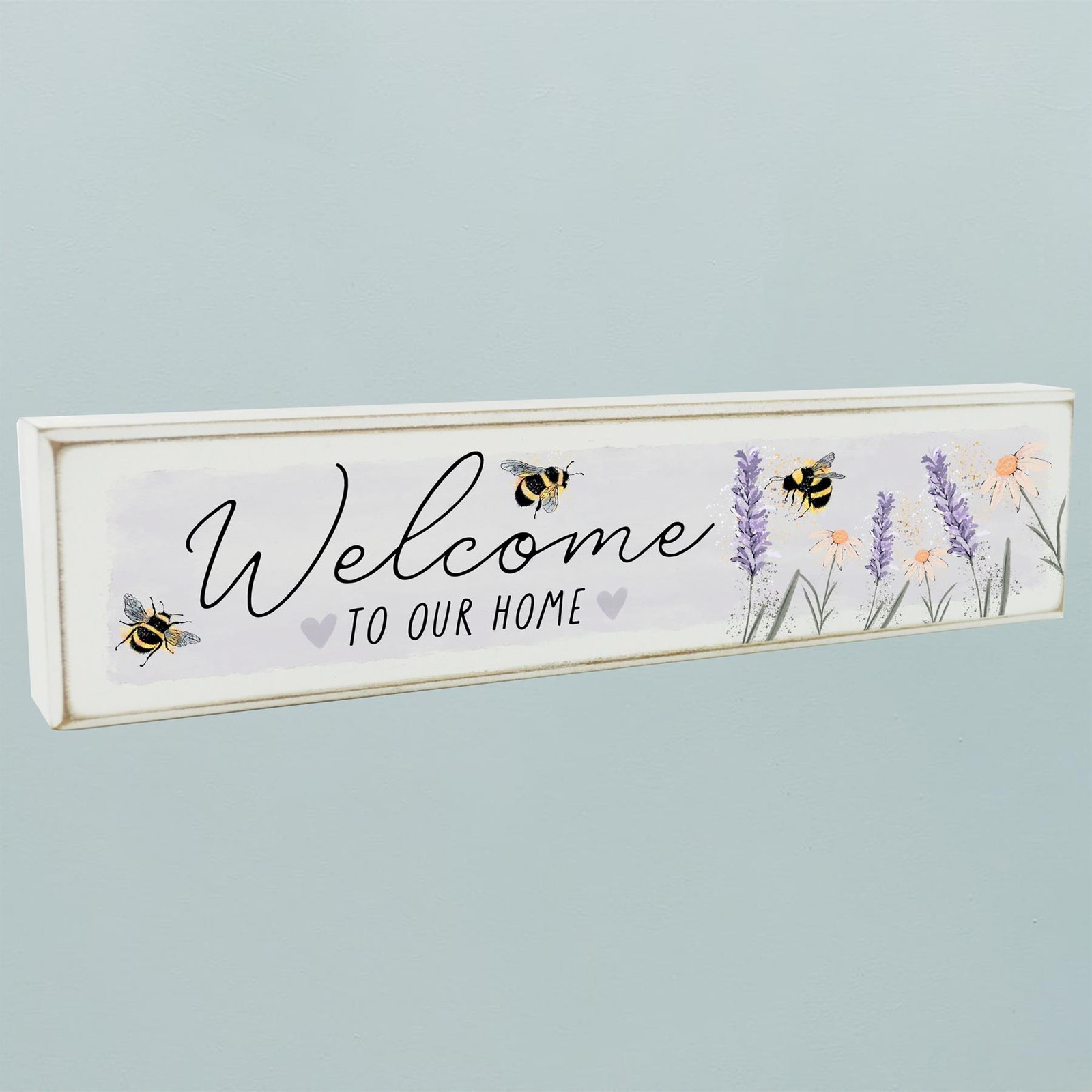 Welcome To Our Home Bee Bumble & Lavendar Wooden Large Free-Standing Block