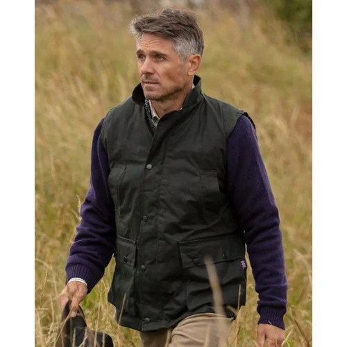 New Mens English Waxed Green Vest - Man Wax Olive Vest image 2
