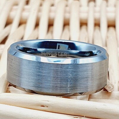 Men's Wedding Ring Matte Silver Tungsten Engagement Bands Birthday Gift for Him