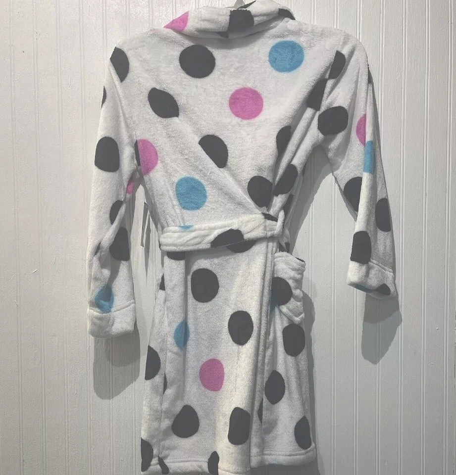 NUEVA bata de felpa J. Khaki para niñas ~ talla M (7/8) ~ blanca con lunares multicolores nueva con etiquetas Foto 2 de 4