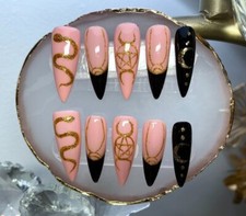 Harmony snake Long stiletto Design Hand Painted Nail Fake False Glue on nails