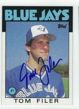 Tom Filer Autographed 1986 Topps Baseball Signed Card #312 Toronto Blue Jays