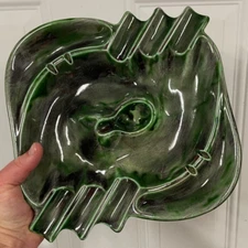 Vintage Mid Century Hand Painted Green Ash Tray J Johnson 1971 10" X 10" Decor