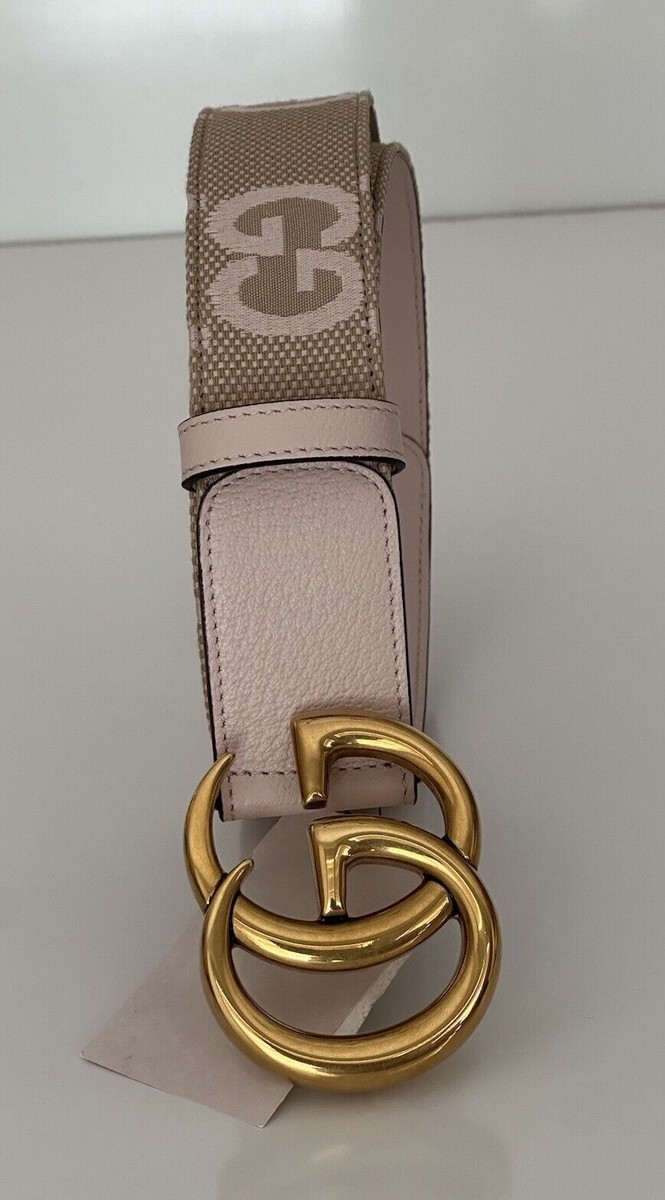 Gucci Women's GG Marmont Wide Belt in Pink Canvas/Leather 80